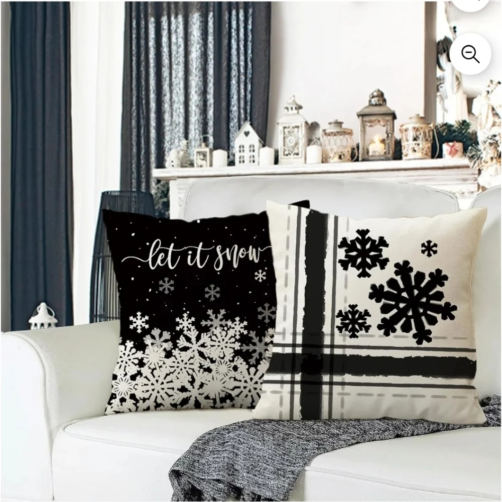 NIB Set Of 4 Black and White Holiday Throw Pillow Set Christmas Holidays